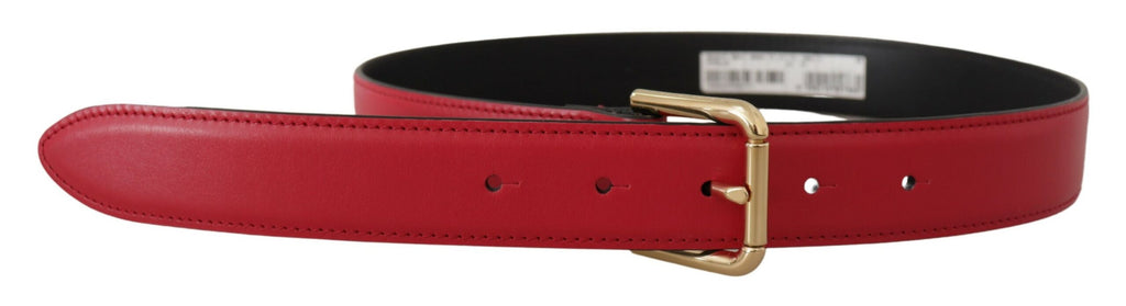 Dolce & Gabbana Red Calf Leather Gold Tone Logo Metal Buckle Belt Dolce & Gabbana