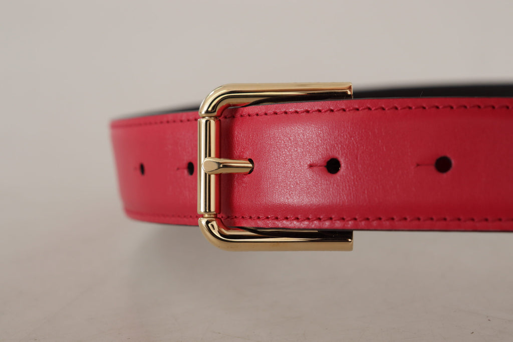 Dolce & Gabbana Red Calf Leather Gold Tone Logo Metal Buckle Belt Dolce & Gabbana