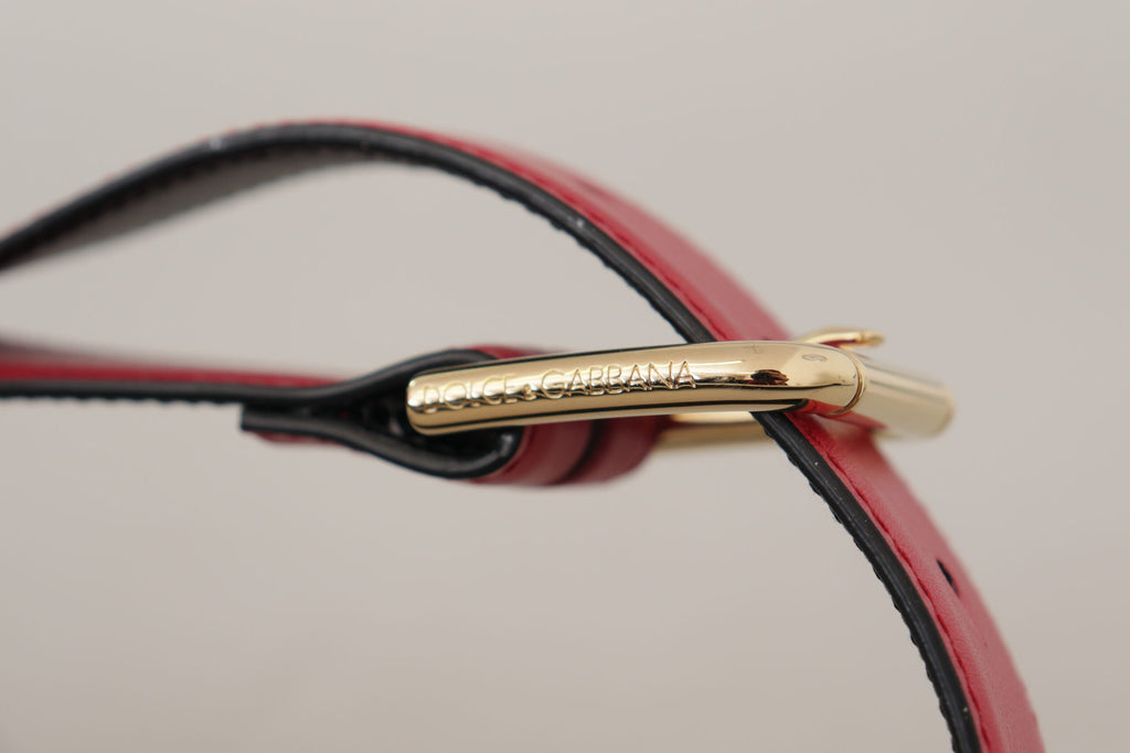 Dolce & Gabbana Red Calf Leather Gold Tone Logo Metal Buckle Belt Dolce & Gabbana