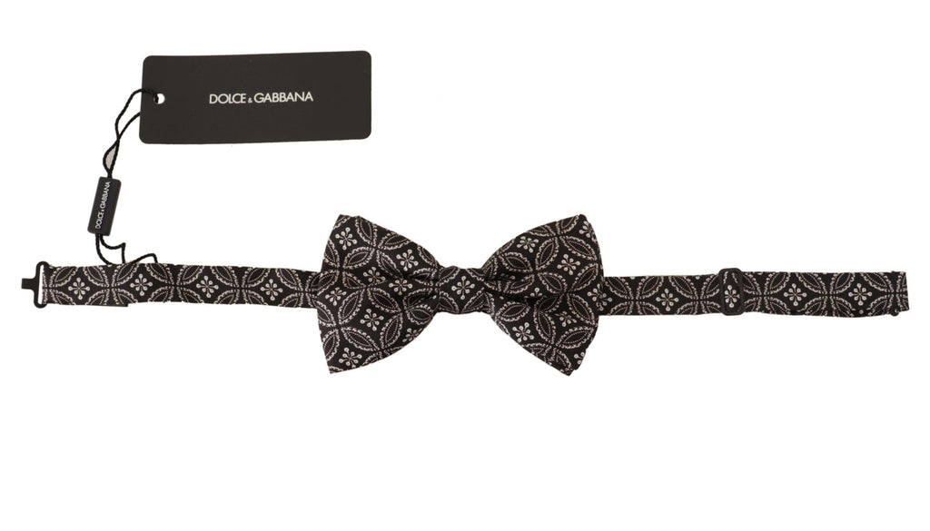 Dolce & Gabbana Black white 100% Silk Adjustable Neck Papillon Tie - Luxe & Glitz