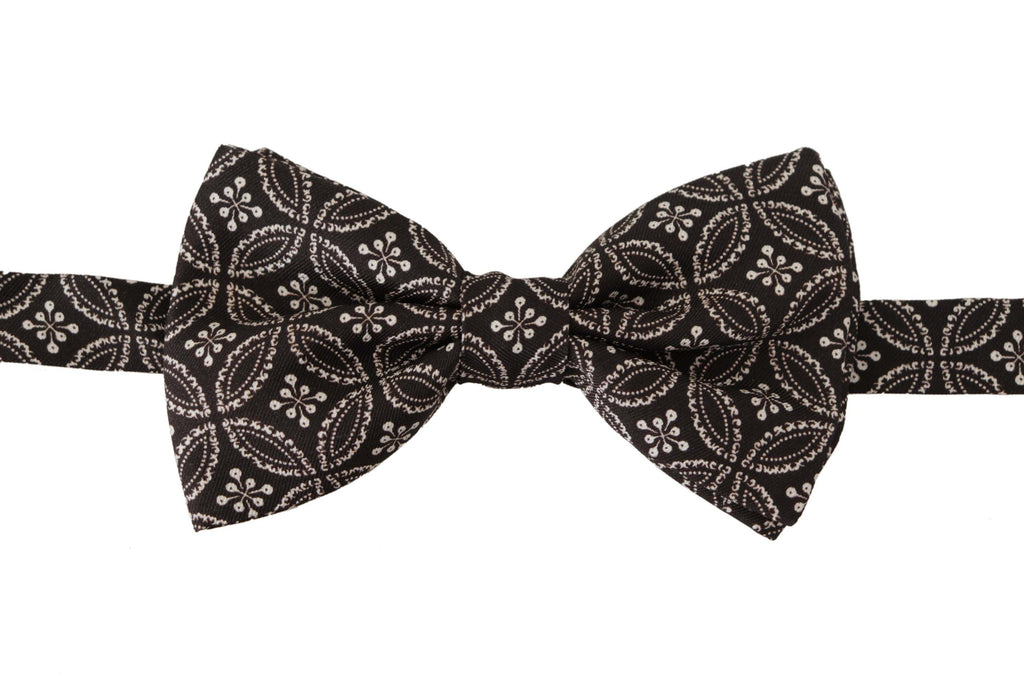 Dolce & Gabbana Black white 100% Silk Adjustable Neck Papillon Tie - Luxe & Glitz