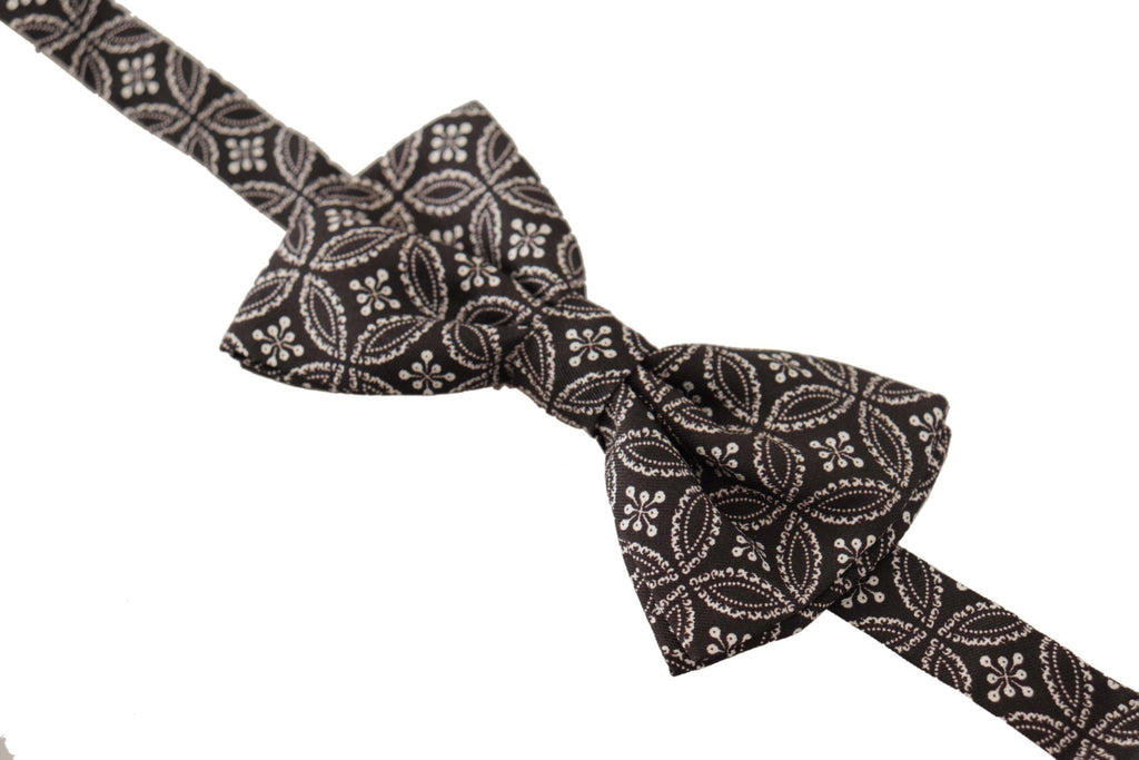 Dolce & Gabbana Black white 100% Silk Adjustable Neck Papillon Tie - Luxe & Glitz