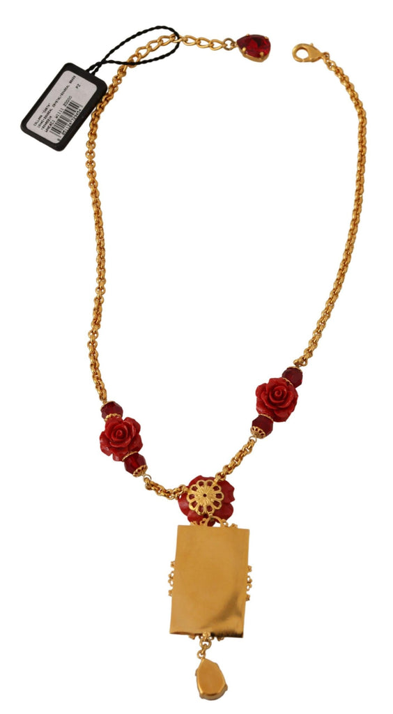 Dolce & Gabbana Gold Brass Flower Card Deck Crystal Pendant Necklace Dolce & Gabbana