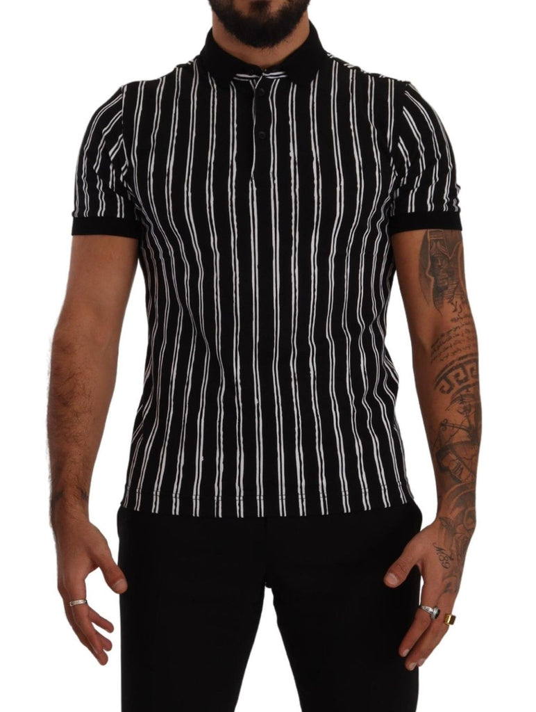 Dolce & Gabbana Black White Striped Polo Short Sleeve  T-shirt Dolce & Gabbana