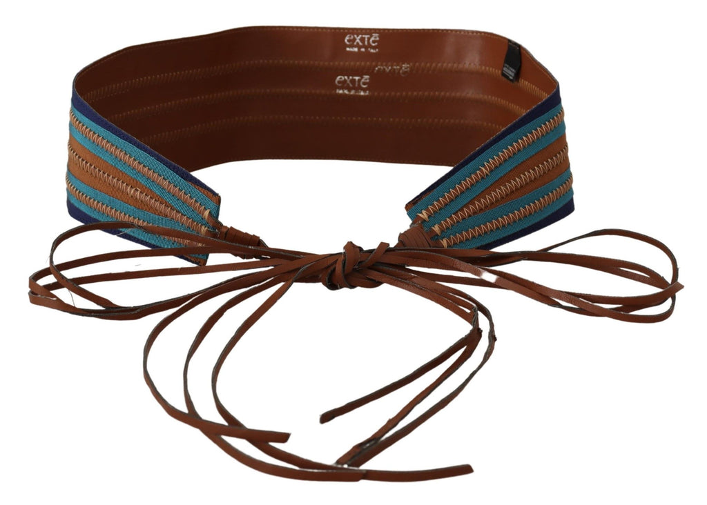 Exte Brown Leather Wide Waistband Tie Fastening Belt - Luxe & Glitz