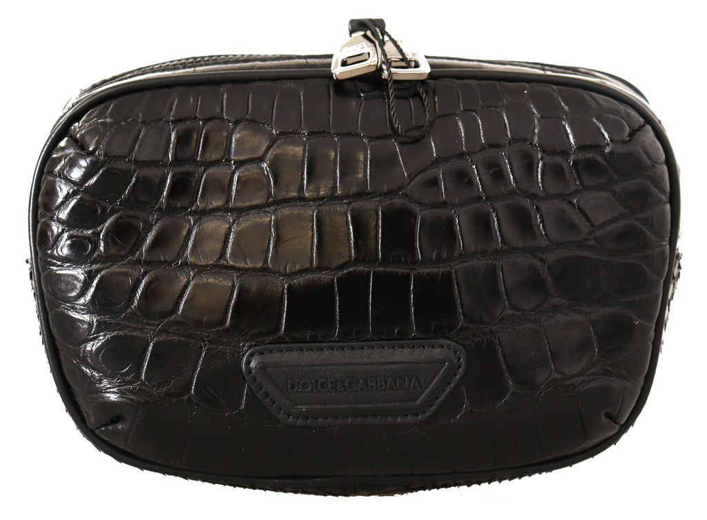 Dolce & Gabbana Black DG Logo Exotic Leather Fanny Pack Pouch Bag - Luxe & Glitz