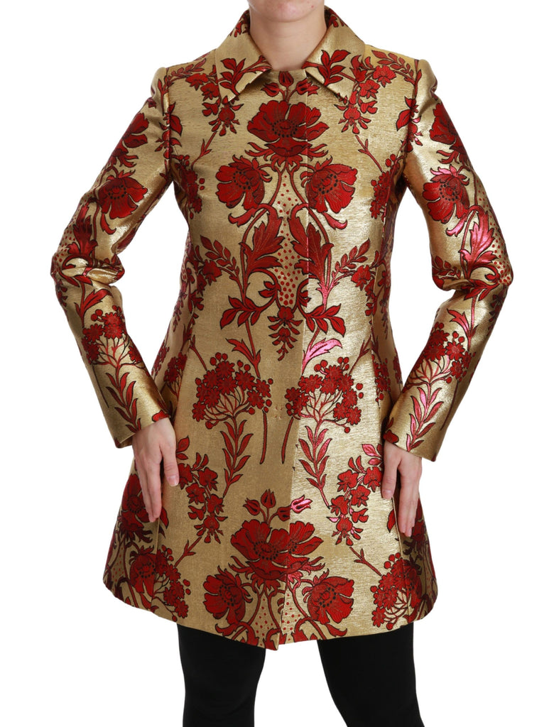 Dolce & Gabbana Red Gold Floral Brocade Cape Coat Jacket - Luxe & Glitz