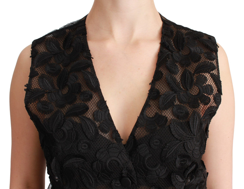 Dolce & Gabbana Black Floral Brocade Top Gilet Waistcoat - Luxe & Glitz