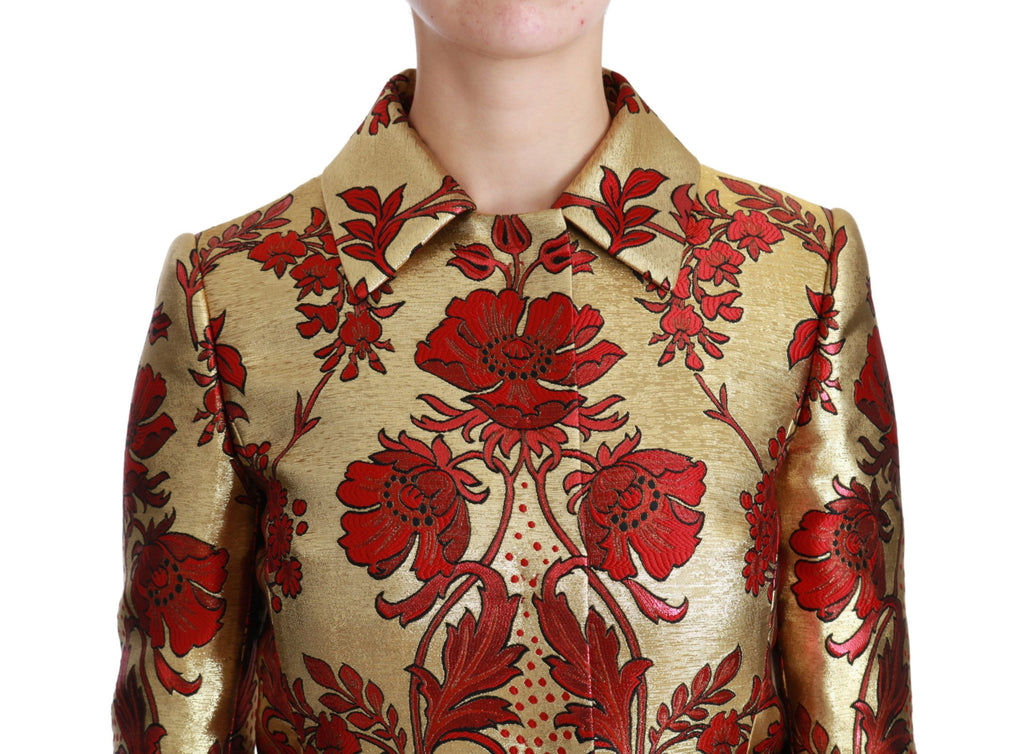 Dolce & Gabbana Red Gold Floral Brocade Cape Coat Jacket - Luxe & Glitz
