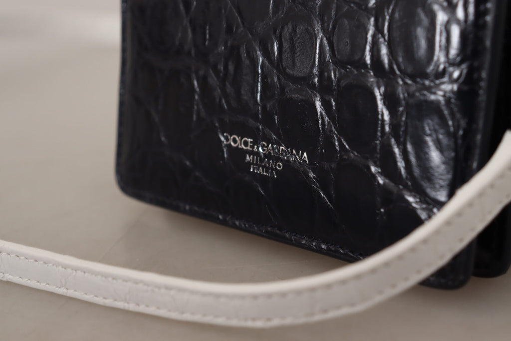 Dolce & Gabbana Blue White Caiman Leather Strap Card Holder Wallet - Luxe & Glitz