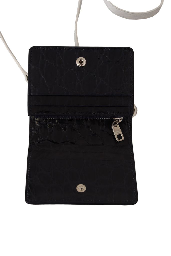 Dolce & Gabbana Blue White Caiman Leather Strap Card Holder Wallet - Luxe & Glitz
