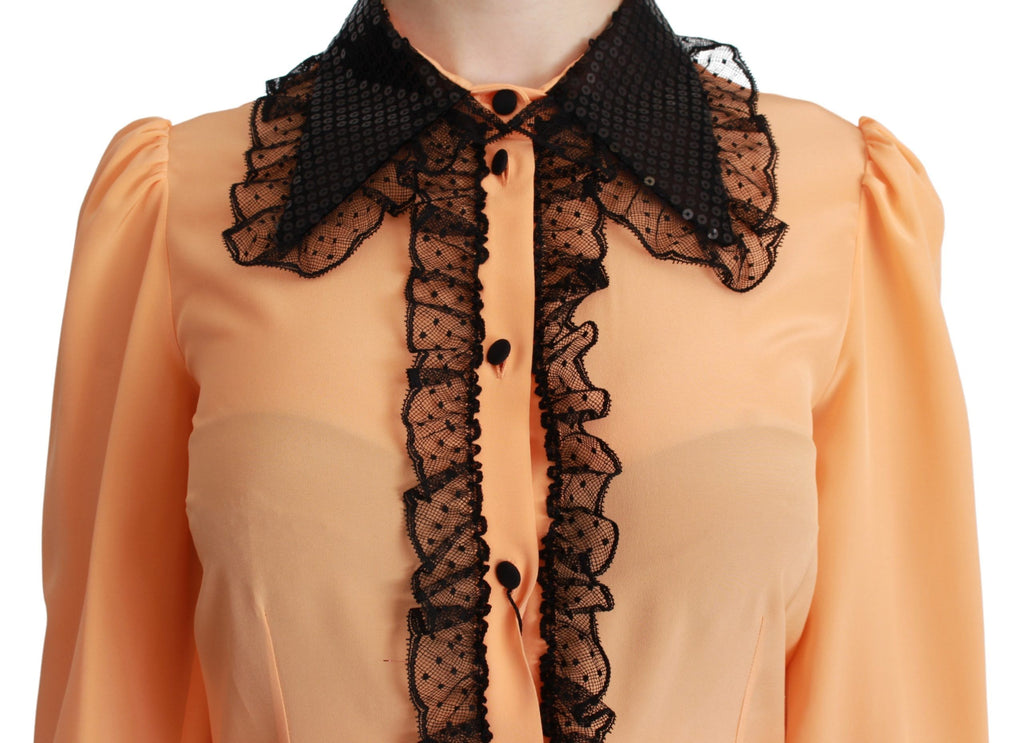 Dolce & Gabbana Yellow Silk Sequin Lace Blouse Shirt - Luxe & Glitz