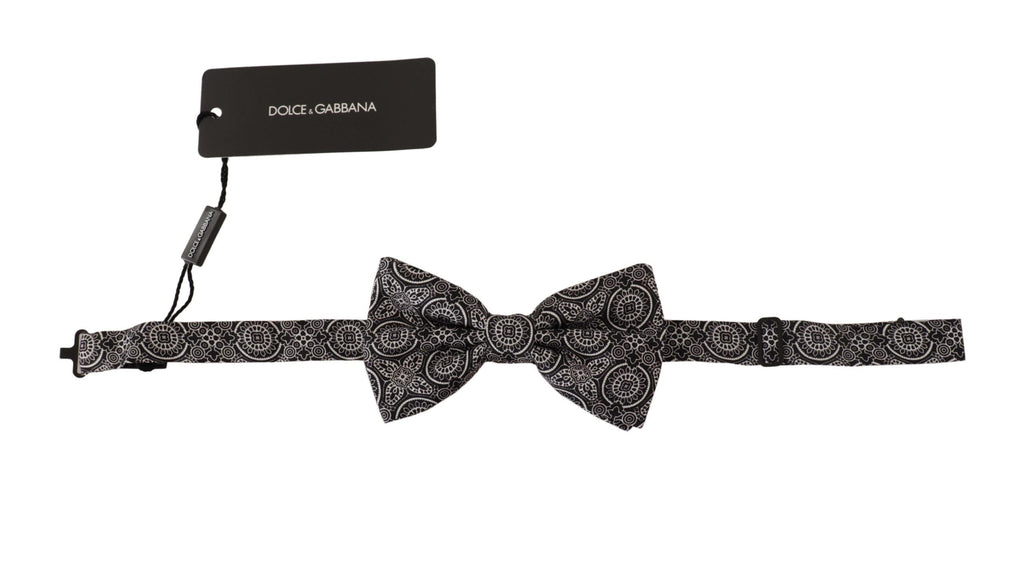 Dolce & Gabbana Black white 100% Silk Adjustable Neck Papillon Tie - Luxe & Glitz