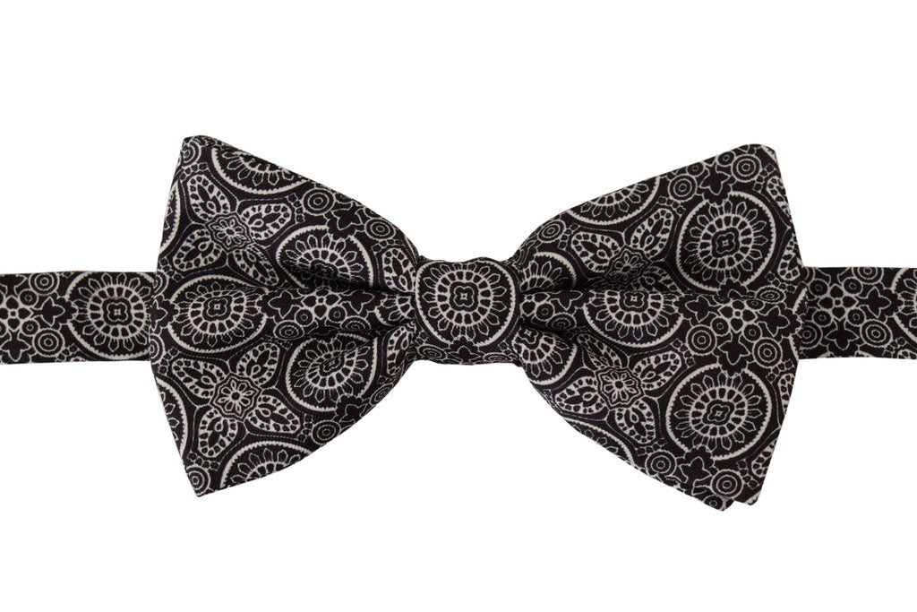 Dolce & Gabbana Black white 100% Silk Adjustable Neck Papillon Tie - Luxe & Glitz