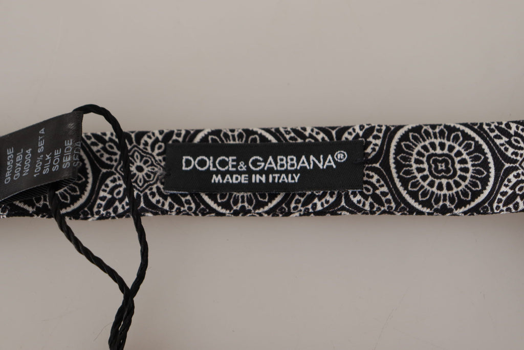 Dolce & Gabbana Black white 100% Silk Adjustable Neck Papillon Tie - Luxe & Glitz