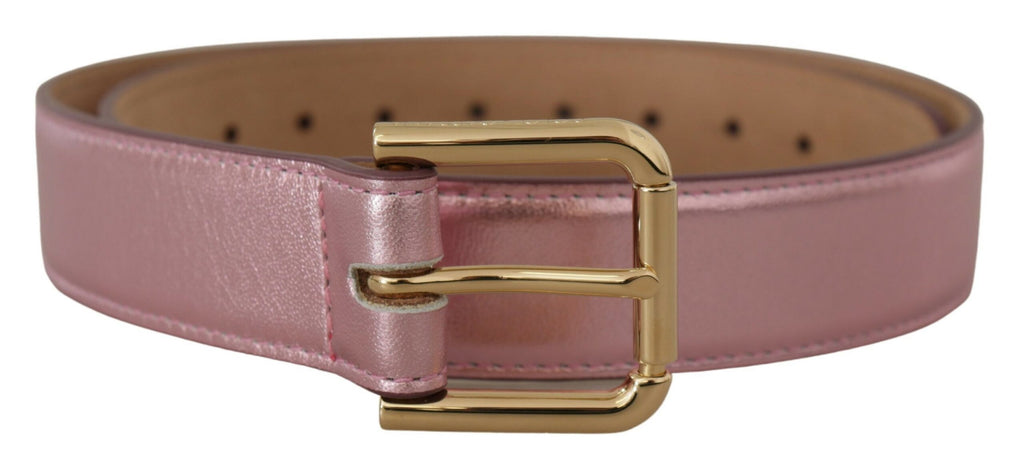 Dolce & Gabbana Metallic Pink Polished Leather Logo Metal Buckle Belt - Luxe & Glitz