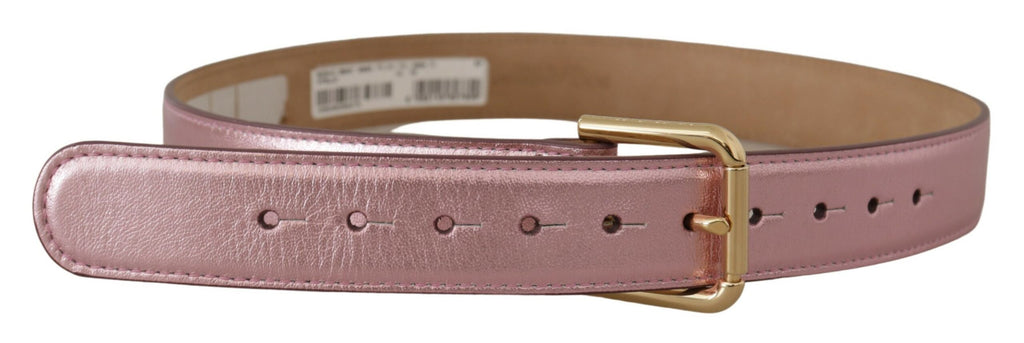 Dolce & Gabbana Metallic Pink Polished Leather Logo Metal Buckle Belt - Luxe & Glitz