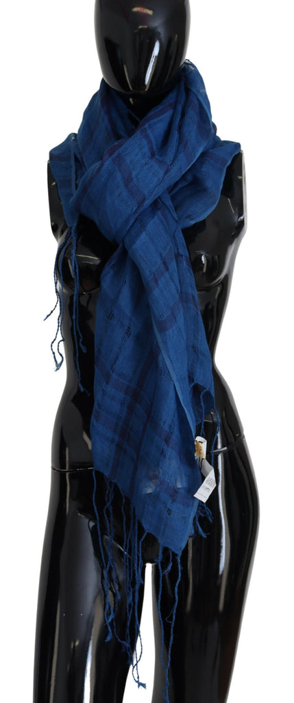 Costume National Blue Linen Shawl Foulard Fringes Scarf - Luxe & Glitz