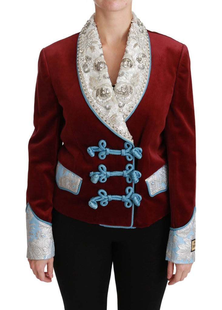 Dolce & Gabbana Red Velvet Baroque Crystal Blazer Jacket - Luxe & Glitz
