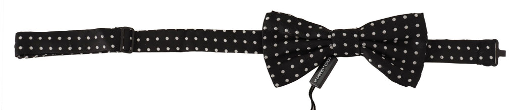 Dolce & Gabbana Black White Polka Dot 100% Silk Neck Papillon Bow Tie - Luxe & Glitz