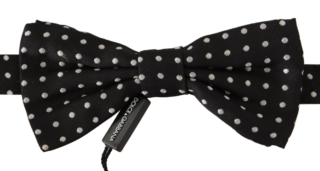 Dolce & Gabbana Black White Polka Dot 100% Silk Neck Papillon Bow Tie - Luxe & Glitz