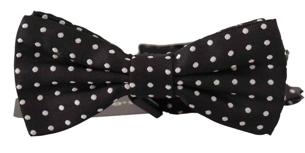 Dolce & Gabbana Black White Polka Dot 100% Silk Neck Papillon Bow Tie - Luxe & Glitz