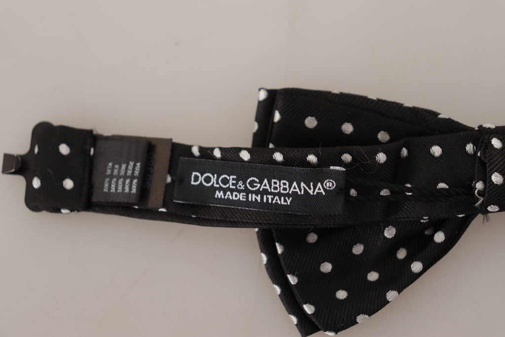 Dolce & Gabbana Black White Polka Dot 100% Silk Neck Papillon Bow Tie - Luxe & Glitz