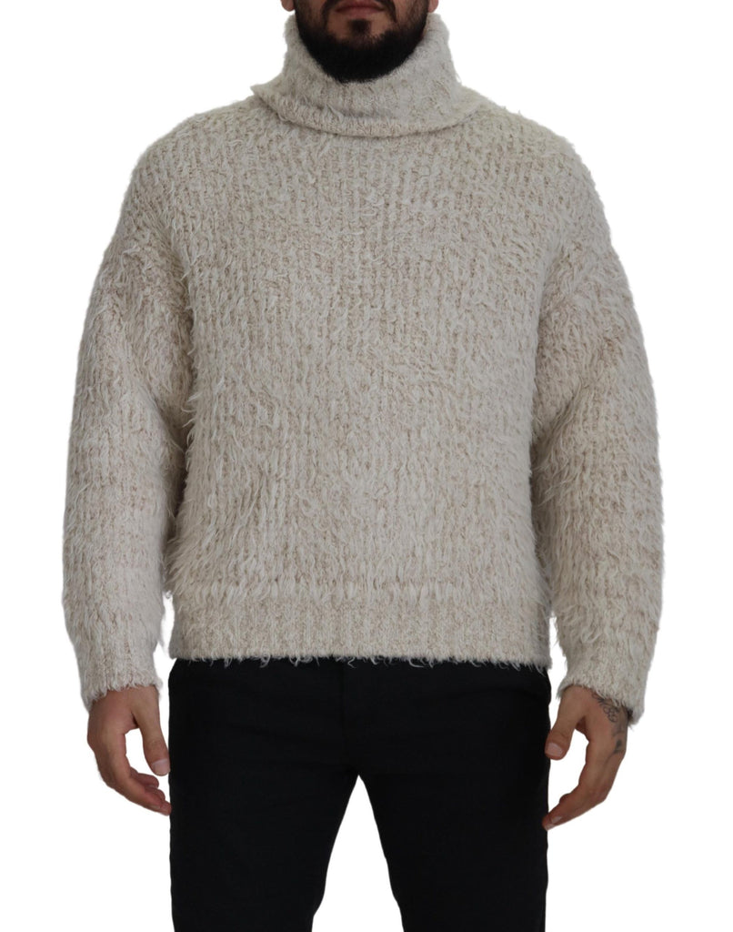 Dolce & Gabbana Cream Wool Knit Turtleneck Pullover Sweater Dolce & Gabbana