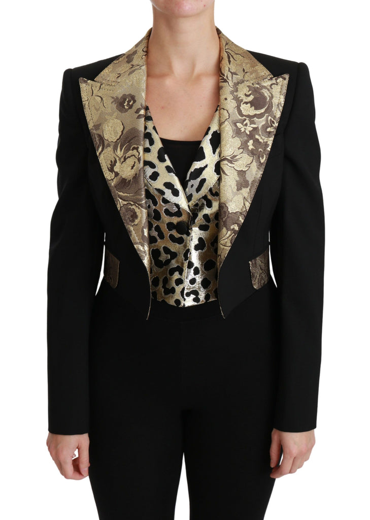Dolce & Gabbana Black Jacquard Vest Blazer Coat Wool Jacket - Luxe & Glitz