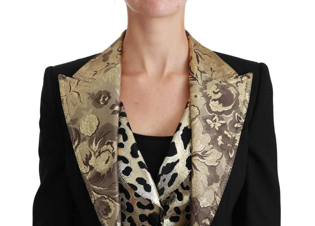 Dolce & Gabbana Black Jacquard Vest Blazer Coat Wool Jacket - Luxe & Glitz
