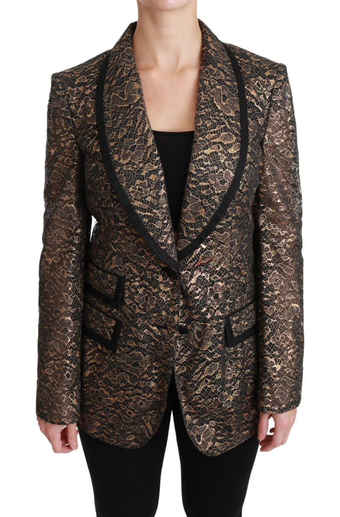Dolce & Gabbana Gold Black Lace Blazer Coat Floral Jacket - Luxe & Glitz