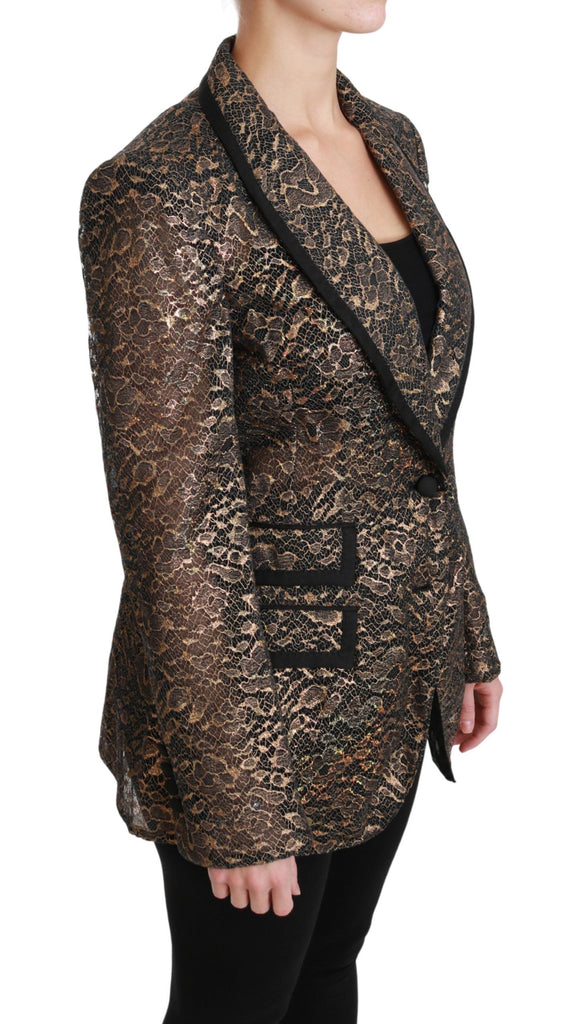 Dolce & Gabbana Gold Black Lace Blazer Coat Floral Jacket - Luxe & Glitz