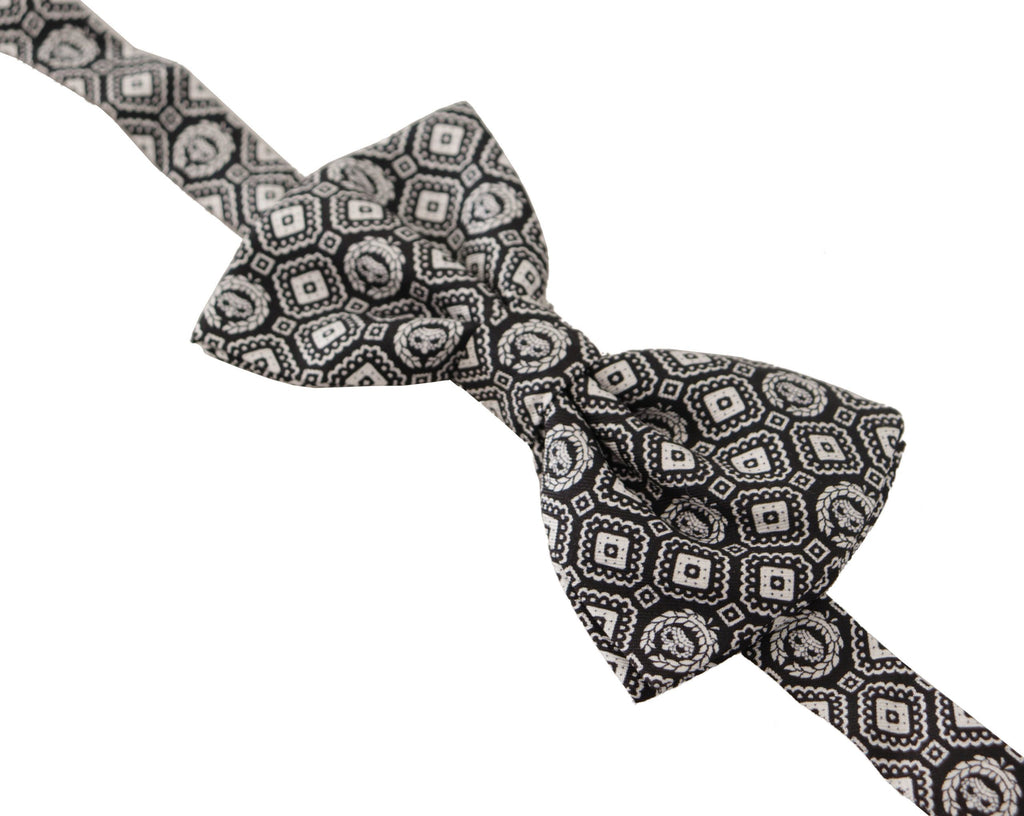 Dolce & Gabbana Black white 100% Silk Adjustable Neck Papillon Tie - Luxe & Glitz