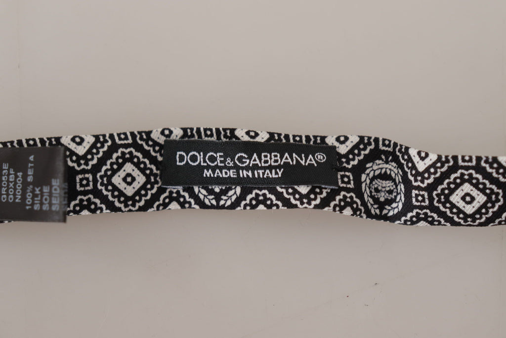 Dolce & Gabbana Black white 100% Silk Adjustable Neck Papillon Tie - Luxe & Glitz