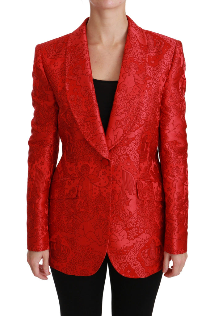 Dolce & Gabbana Red Floral Angel Blazer Coat Jacket - Luxe & Glitz