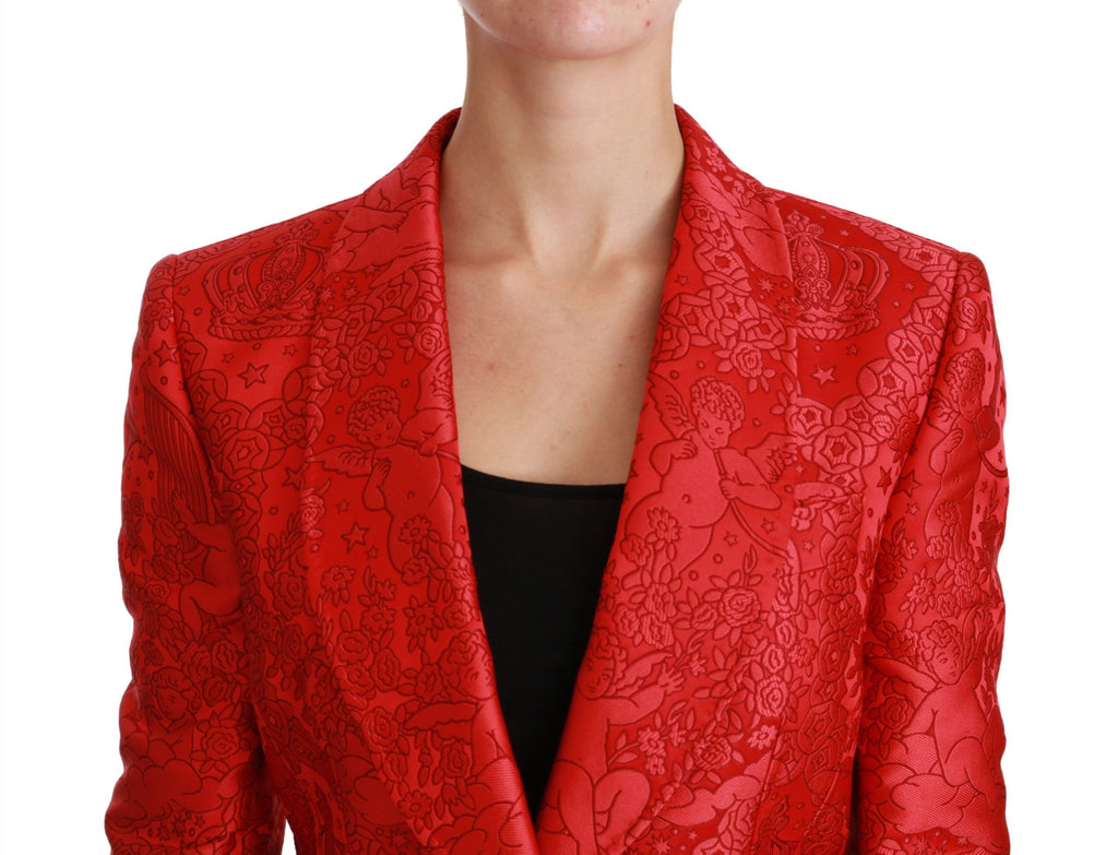 Dolce & Gabbana Red Floral Angel Blazer Coat Jacket - Luxe & Glitz
