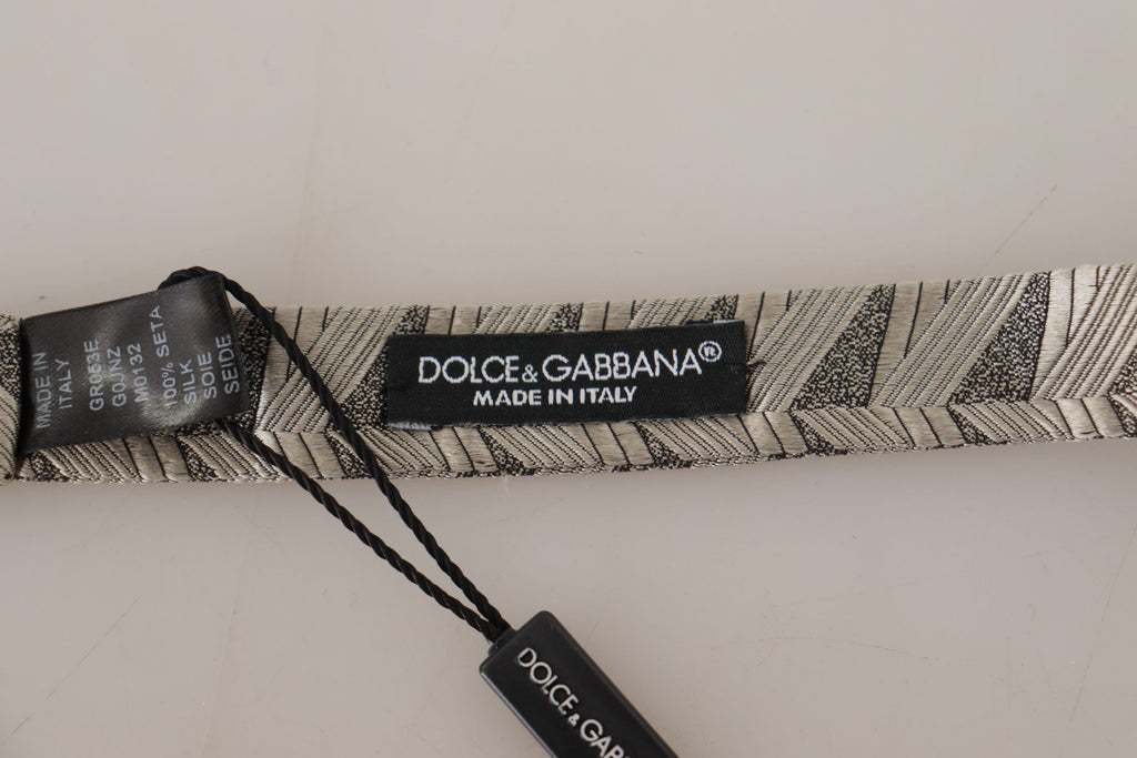 Dolce & Gabbana Gray 100% Silk Adjustable Neck Papillon Bow Tie - Luxe & Glitz