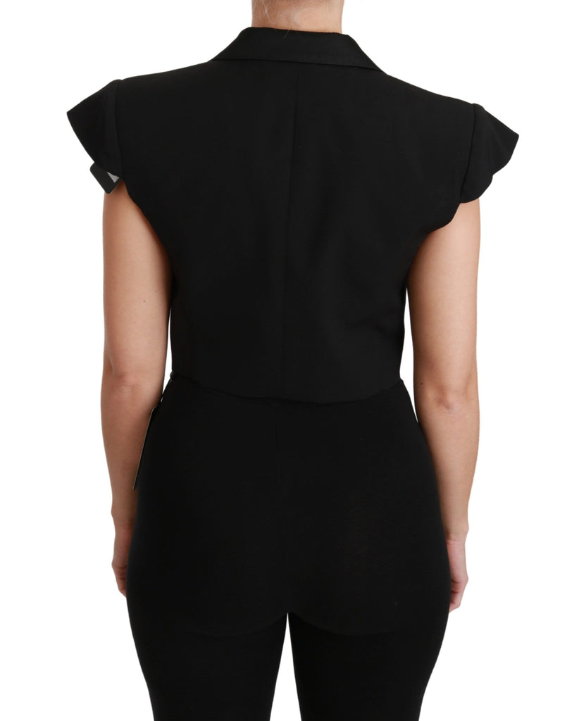 Dolce & Gabbana Black Sleeveless Cropped Blazer Wool Jacket - Luxe & Glitz