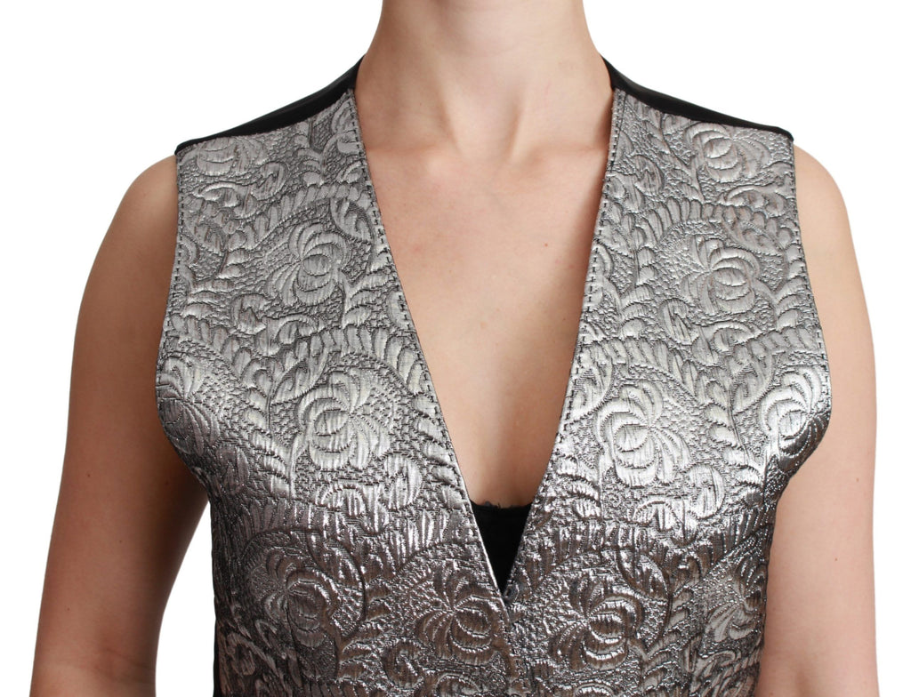 Dolce & Gabbana Silver Brocade Sleeveless Metallic Top - Luxe & Glitz
