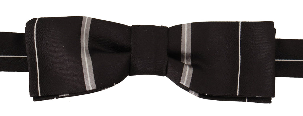 Dolce & Gabbana Black Grey Lining 100% Silk Neck Papillon Tie - Luxe & Glitz