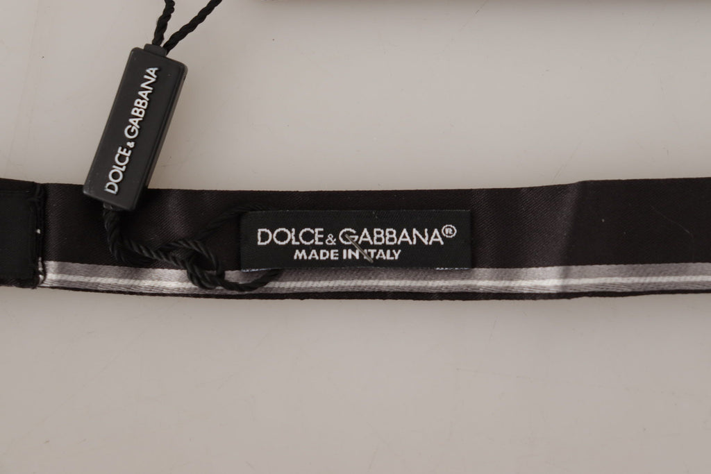 Dolce & Gabbana Black Grey Lining 100% Silk Neck Papillon Tie - Luxe & Glitz