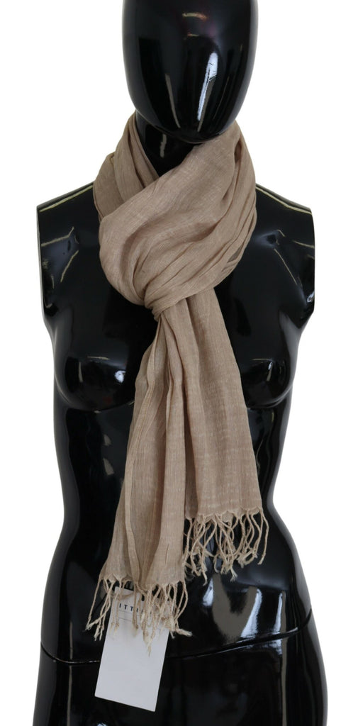 Costume National Beige Cotton Shawl Foulard Fringe Scarf - Luxe & Glitz