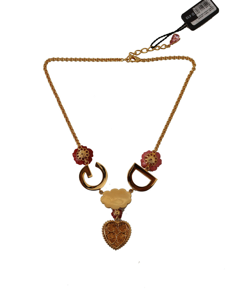 Dolce & Gabbana Gold Rose Love Crystal Charm Chain Necklace Dolce & Gabbana