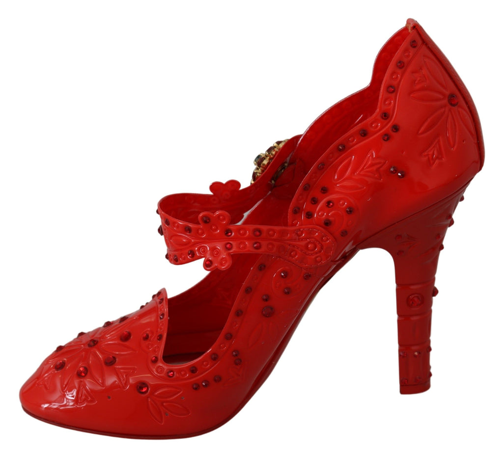 Dolce & Gabbana Red Floral Crystal CINDERELLA Heels Shoes Dolce & Gabbana