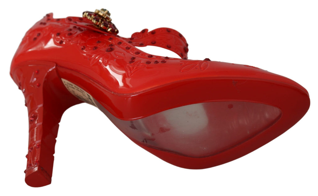 Dolce & Gabbana Red Floral Crystal CINDERELLA Heels Shoes Dolce & Gabbana