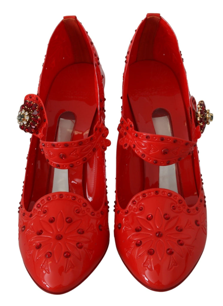 Dolce & Gabbana Red Floral Crystal CINDERELLA Heels Shoes Dolce & Gabbana