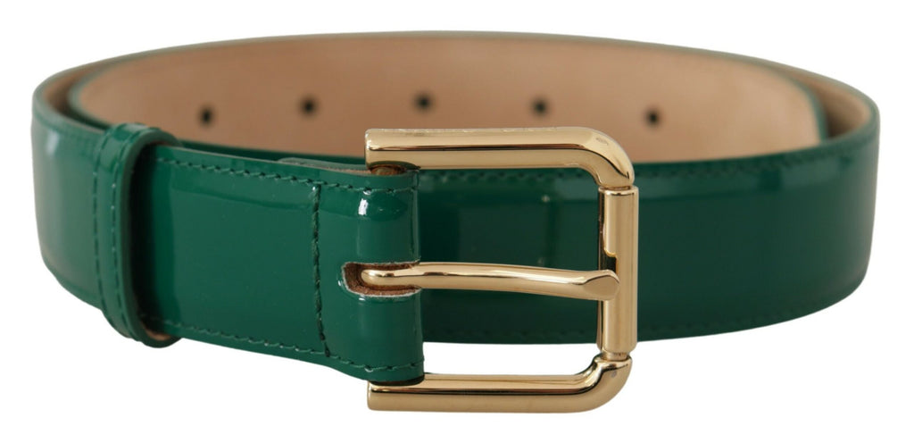 Dolce & Gabbana Green Patent Leather Logo Engraved Buckle Belt - Luxe & Glitz