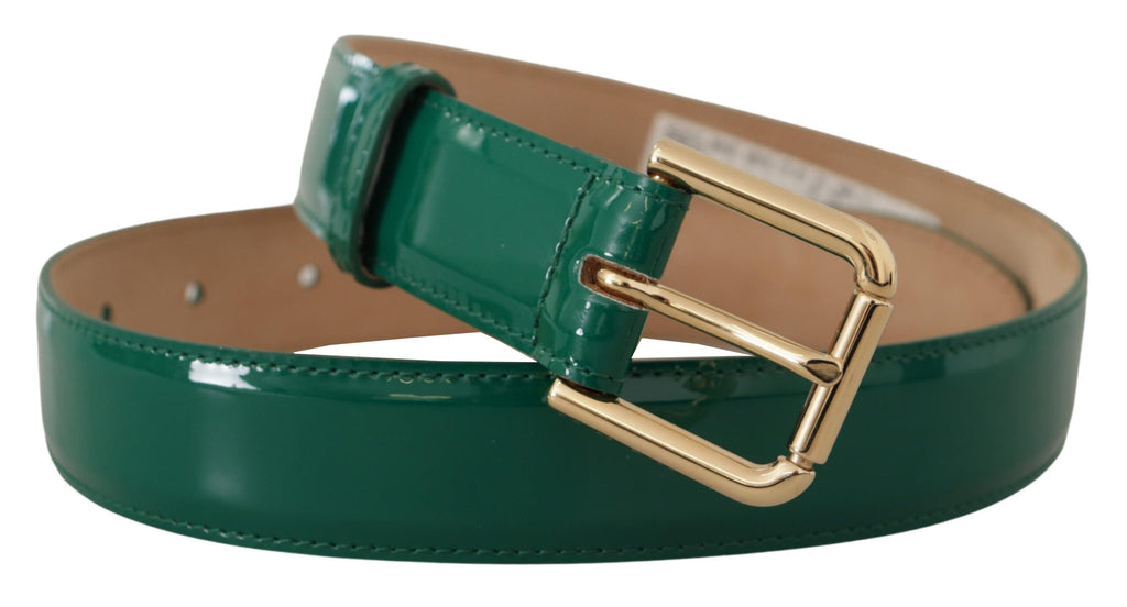 Dolce & Gabbana Green Patent Leather Logo Engraved Buckle Belt - Luxe & Glitz