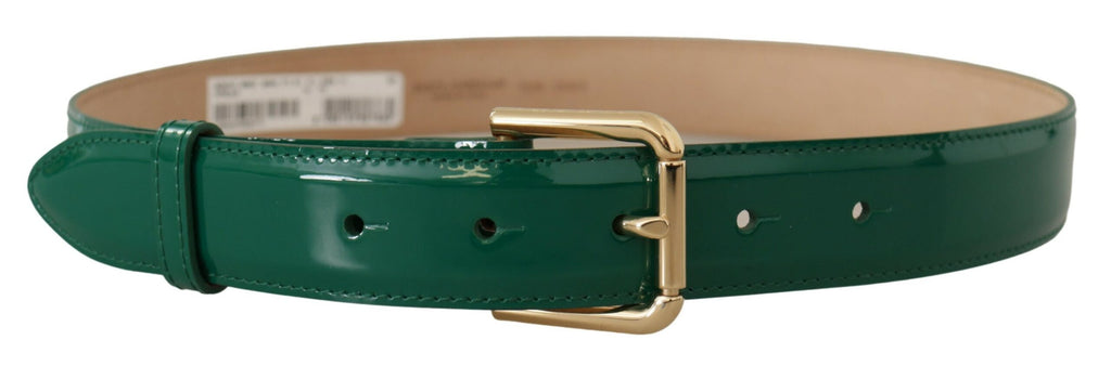 Dolce & Gabbana Green Patent Leather Logo Engraved Buckle Belt - Luxe & Glitz