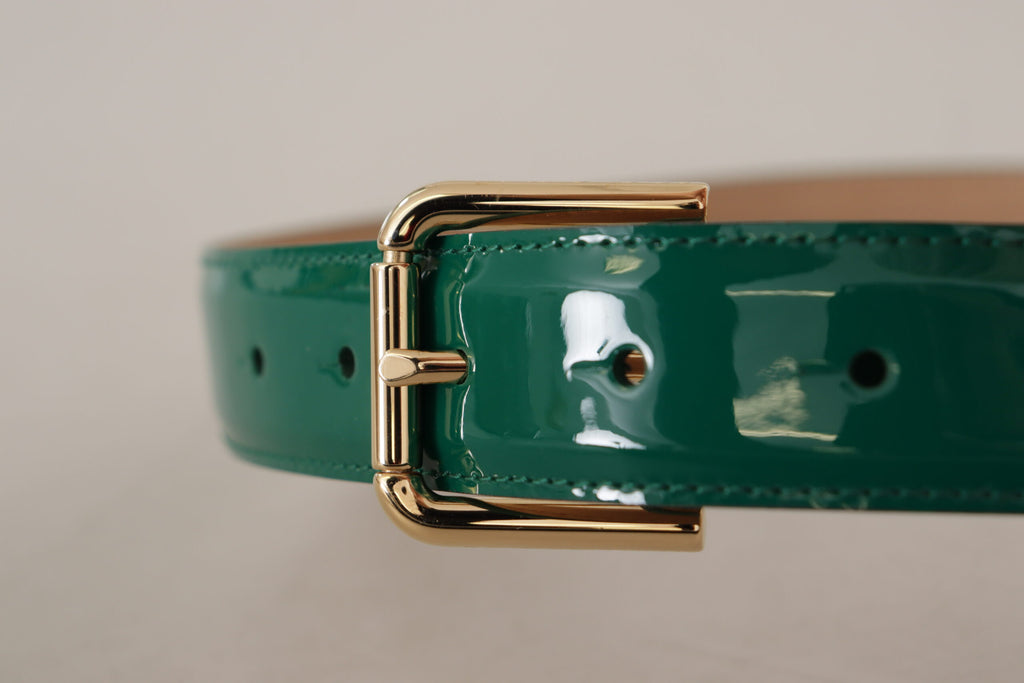 Dolce & Gabbana Green Patent Leather Logo Engraved Buckle Belt - Luxe & Glitz